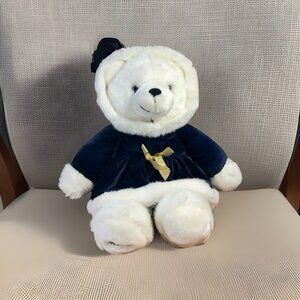 Chrisha White Playful Plush 15” Christmas Holiday Polar Bear Blue Velvet Dress